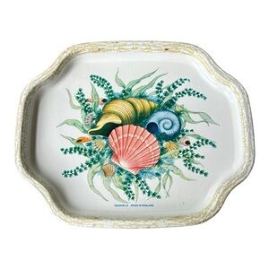 Vintage Elite Metal Tray 7.5” Seashell Design Made in England